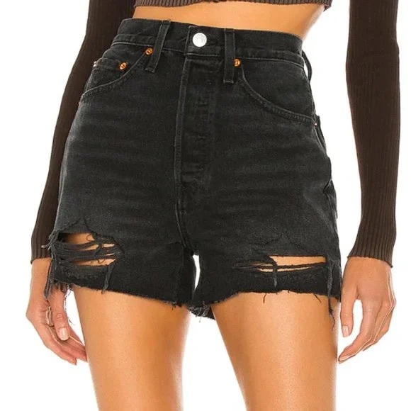 RE/DONE 50s Cut off Denim Shorts in Shadow Black - Picture 1 of 16